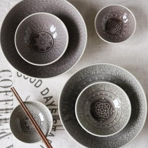 Ceramic Antique Gradual Ice Crack Glaze Dinner Bowl/Grey Coffee Large Bowl/Flavor Bowl