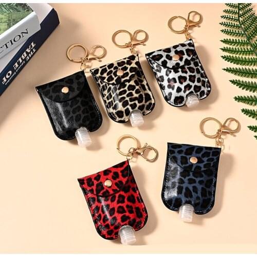 Leopard Leather Cover Keychain Hand Sanitizer Keyring Holder Travel Bottle Refillable Containers 30ml Flip Cap Reusable Bottles