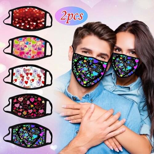 2pcs Valentines Day Mask Adult Colorful Heart Printed Couple Masks Decoration For Face Reusable Washable Facemasks Mascarillas