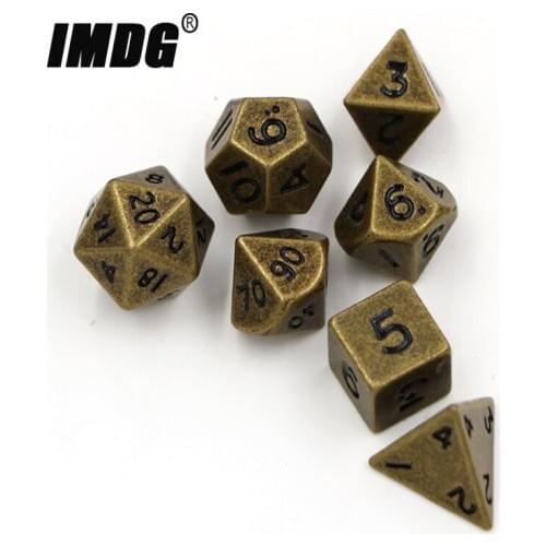Metal DND Dice Set 7pcs/set Mini RPG Game Dice Different Bronze Small Digital Polyhedron Dice