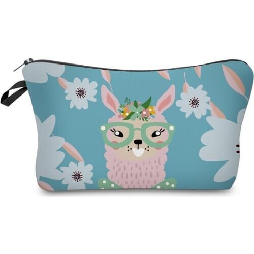 Cute Alpaca Animal Cosmetic Bags Waterproof Zipper Design Makeup Purse Multifunction Totes For Women Travel 3D Printing 2021