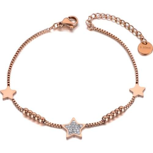 Cute/Romantic Crystal Star Charm Bracelets For Women Girls Stainless Steel CZ Chain Bracelet For Christmas Gift B19131