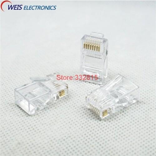 50PCS Crystal Head RJ45 8P8C CAT5 CAT5E Modular Plug Gold Plated Network Connector