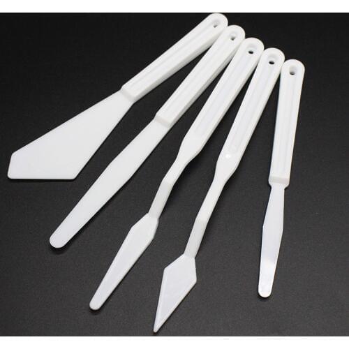 5PCS White Plastic Palette Knife Set Painting Art Tools For Watercolors Carving Oil Painting Artist Painting School Supplies