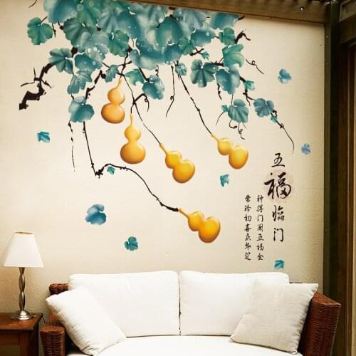 Chinese Style Vine Gourd Wall Sticker Teenager Bedroom Living Room Backdrop TV Wall Decoration Self Adhesive Wallpaper Art Mural