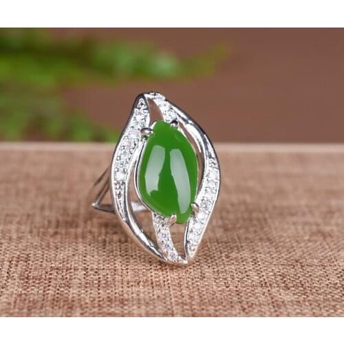 Natural Green Hetian jasper 925 Silver Ring Chinese Jadeite Amulet Fashion Charm Jewelry Hand Carved Crafts Gifts