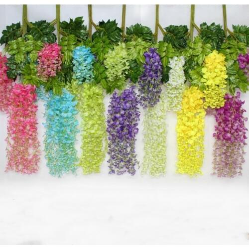 New 12PCS Simulation wisteria flower silk artificial vine flower hydrangea rattan DIY wedding decoration for wall hanging hotel