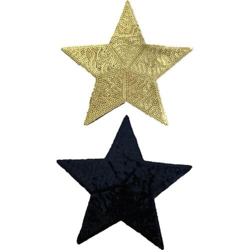WUYUCONG 2020 New Black Gold Sequins Star Patches Sew on Iron on Sequined Stars Embroidery Appliques for Clothes Jacket 1 Piece