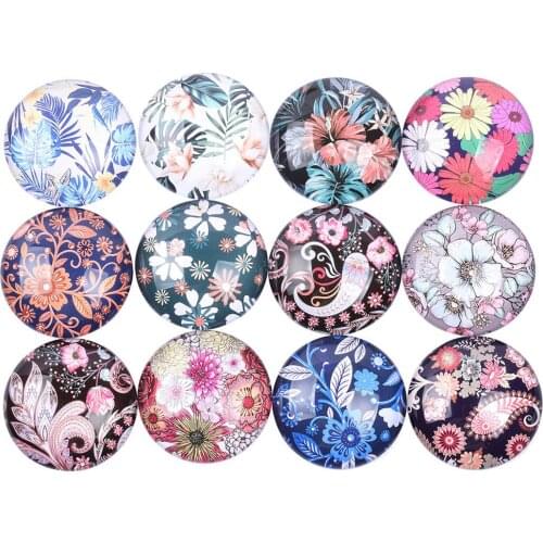 Onwear Mixed Spring Flower Paisley Leaf Pattern Photo Round Glass Cabochon 12mm 16mm 20mm 25mm 30mm Diy Crafts Embelishments