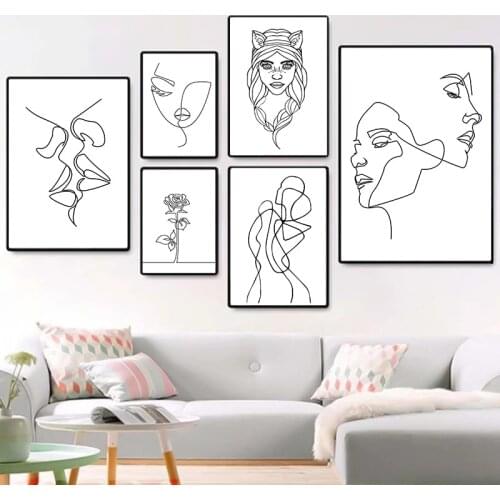 Drawing Sketch Posters And Prints Nordic Minimalist Figures Line Art Sexy Woman Face Hand Wall Canvas Paintings Home Decoration