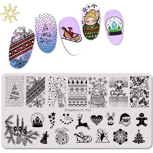 ShopAnts Nail Stamping Plates Christmas Theme Tree Snowflake Jingle Bell Deer Nail Art Stamping Template Mold K510