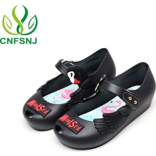 CNFSNJ Kids Girl Cartoon Shoes 2020 New Swan Unicorn Flamingo Print Graffiti Jelly Shoes Fragrant Soft Girls Childrens Shoes
