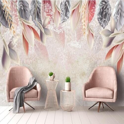 Vintage hand-painted flowers Nordic minimalist TV sofa bedroom background professional production wallpaper mural custom photo w