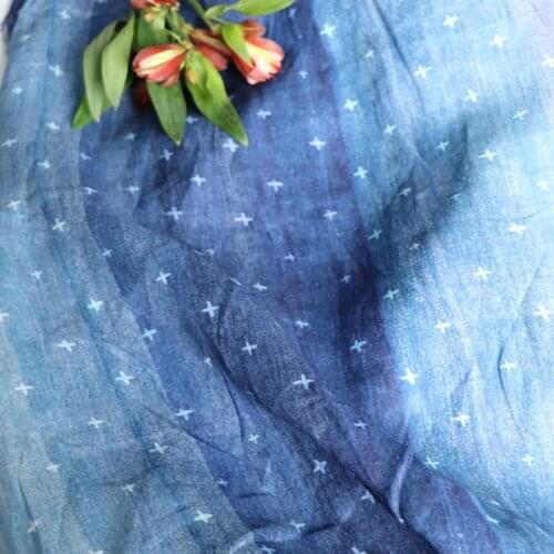 High end original natural pure ramie tissu Blue Star digital printing material Gown Dress Shirt fabric