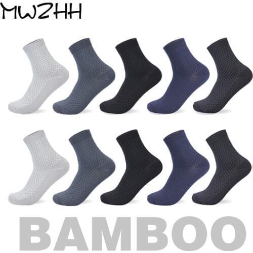 WMZHH 10 Pairs High Quality Mens Business Brand Socks Fashion Mens Bamboo Socks Deodorization Gentlemans Dress Socks Black