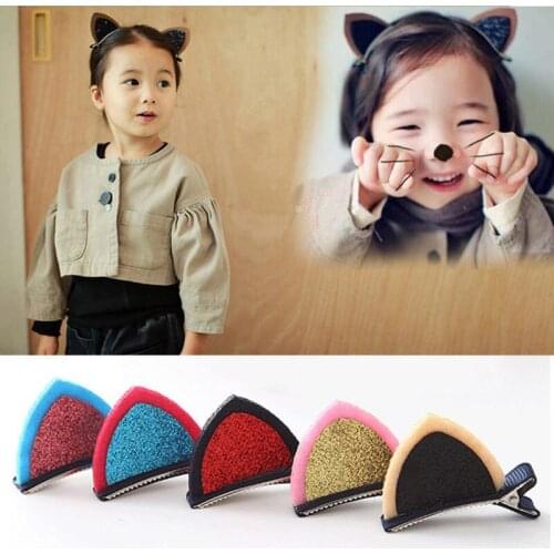 1 Pc Cat Ears Hair Clip Shiny Glitter Cute Girls Hairpin Japanese Cloth Cartoon Hair Pins And Clips Kids Hair Accessories