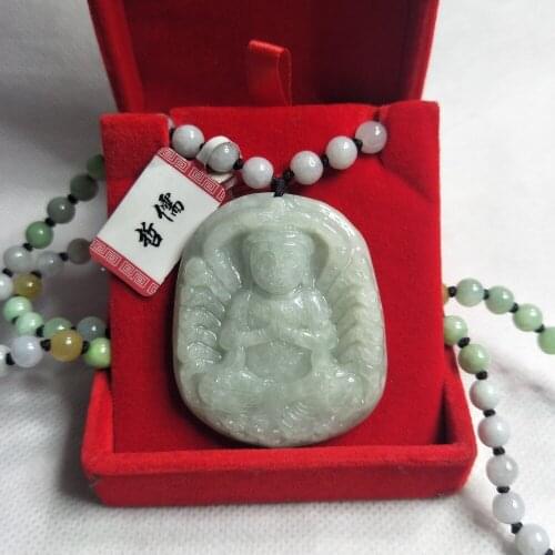 Zhe Ru Jewelry Pure Natural Jadeite LightGreen Thousand Hands Guanyin Pendant Tricolor Jade Bead Necklace Send Class A Certific