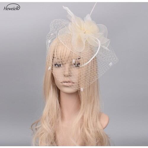 Lady Women Bride Feather Mesh Veil Fascinators Races Wedding Party Hair Clip Headdress Hairpiece Hairwear Handmade Accessories