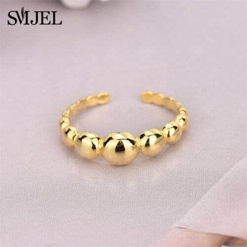 Gold Color Twisted Croissants Rings Threads Geometric Stackable Beaded Rings for Women Minimalist Vintage Jewelry Ring
