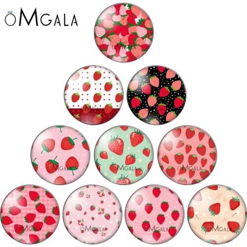 Cartoon Red Strawberry Pattern 10pc 10mm/12mm/14mm/16mm/18mm/20mm/25mm Round photo glass cabochon demo flat back Making findings