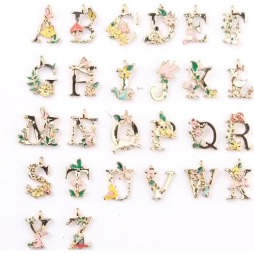 10pcs/Bag Alloy Enamel A-Z 26 Alphabet Letter Charm Bracelet Necklace Pendant Keyring DIY Findings Home Christmas Decor Hanging