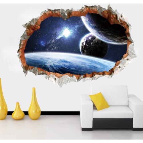 Outer space Star Galaxy Wall Sticker 3D Vivid broken Wall Decals Poster nursery Mural Living Room Bedroom Home Decor art sticker