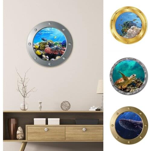 3D Stereo Submarine Window Decoration Wall Sticker Pvc Underwater World Shark Home Living Room Toilet Decoration Wall Sticker