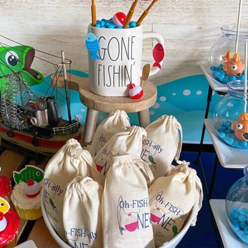 5pcs candy gift bags fish Gone Fishing Little Fisherman Theme boy girl 1st first one year old birthday party decoration supplies