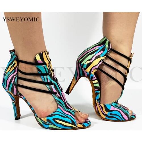 Africa Print Style Dance Boots Ladies Girls Latin Dance Shoes Women Salsa Colorful Zebra texture Soft Sole Salsa Dance Shoes