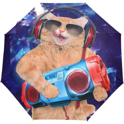 Automatic and Non-automatic Men Women 3 Folding Umbrella Unique Funny Cat Travel Windproof Outdoor Rain And Sun Umbrellas