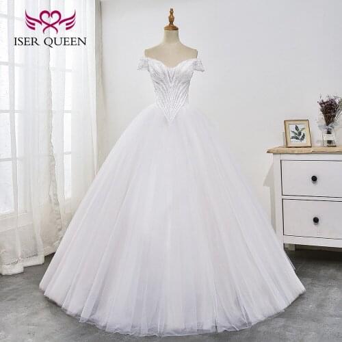 Cap Sleeves Beading and Sequined Embroidery Organza Ball Gown Wedding Dresses Lace up Vestido De Noiva wx0030