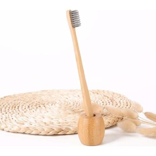 Bamboo Toothbrush Base Toothbrush Holder New Gourd Handle Toothbrush Disposable Toothbrush Charcoal Bamboo (5pack)