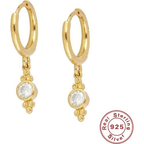 BOAKO 925 Sterling Silver Clear Zircon Pendant Drop Earring Pendiente For Women Fashion Luxury Crystal Circle Earring Jewelry