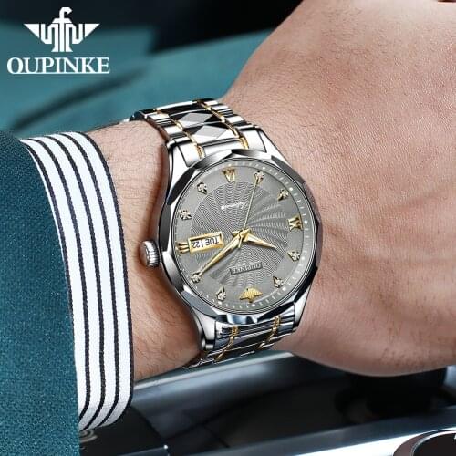 OUPINKE Mens Mechanical watches sapphire glass Luxury Automatic Wristwatch Stianless Steel Waterproof relogio masculino Gifts