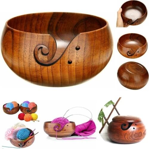 Wooden Woolen Storage Bowl Hand-Woven Sewing Supplies Storage Tool with Lid Storage Organizer Holder for Knitting Perfect Gift