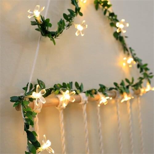 6m 4m 3m 2m Cherry Blossom Leaf Lights String Green Leaf Vine String Lights for Christmas Holiday Party Wedding Garlands Decor