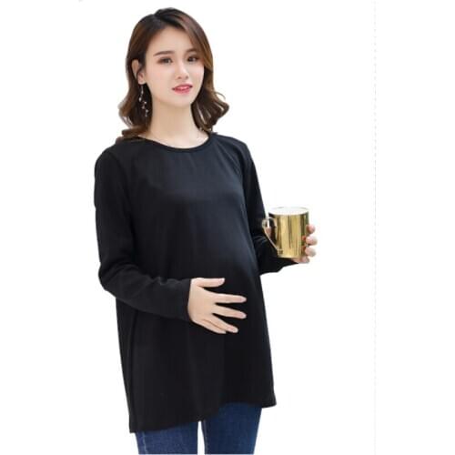 Maternity Cotton T-shirts long sleeve Large Size Loose Tees Clothes for Pregnant Women Pregnancy White Tops Bottoming T Shirts