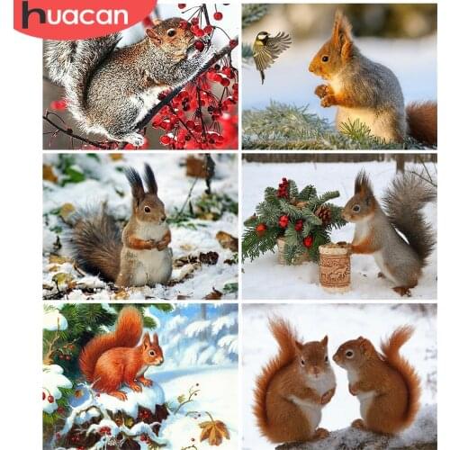 HUACAN Diamond Painting Squirrel Rhinestone Kit Full Drill Square Diamond Embroidery Animal Mosaci Winter Needlework Wall Art