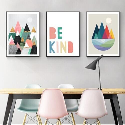Cartoon Pretty Mountains Rainbow Colour Wall Art Canvas Painting Nordic Posters and Prints Decorative Picture Modern Home Decor