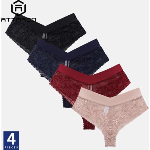ATTRACO Womens Underwear Pack of 4 Sexy Lingerie Lace Panties High Rise Briefs