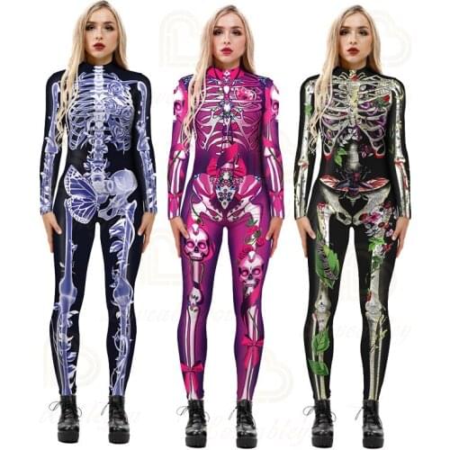 Halloween Carnival Party Costume Scary Demon Devil Skull Skeleton Costumes Jumpsuit for Men Women Boys Girls