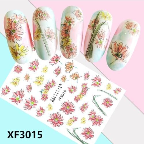 Flower Chrysanthemum Nail Art Water Transfer Stickers Avocado Cute Feather Nail Tips DIY XF3015