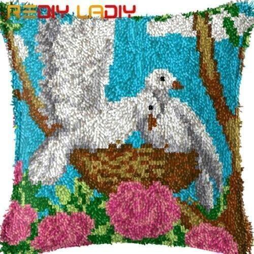 Latch Hook Cushion White Pigeons Pillow Case Acrylic Yarn Pillow Pre-Printed Color Canvas Crochet Cushion Cover Hobby & Crafts