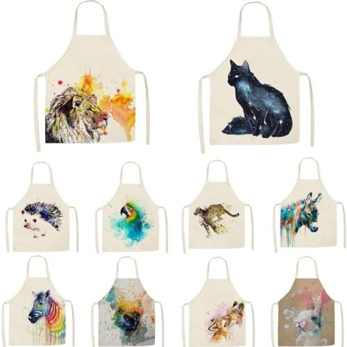Kitchen Apron colorful cartoon animals women Printed Sleeveless Cotton Linen Aprons for Men Women Home Cleaning Tools 55*68cm