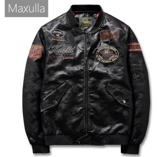 Maxulla Spring PU Leather MA1 Jacket Mens Casual Faux Leather Coats Male Motor Jacket PU Leather Jackets Big size Mla047