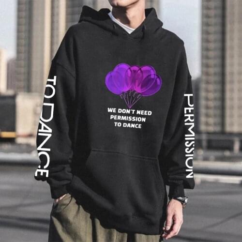 Fashion Winter Bangtan Boys Hoodies Men Women Funny Manga Purple Balloon And Permission To Dance Lette Casual Sweatshirt Tops