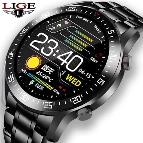 LIGE 2020 New Full touch screen Mens Smart Watch For Android iOS IP68 Waterproof Sports Fitness Watch Luxury Smart Watch for men