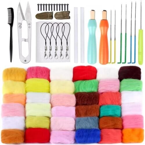 KAOBUY 70PCS Needle Felting Kit Include 36Colors Wool Roving, Needle Felting Needles, Fingercots, Awl And Wool Felting Tools