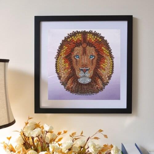 5D DIY Special Shaped Diamond Painting Lion Cross Stitch Embroidery Kits 30x30cm Mosaic Diamond Painting Home Wall Decoration