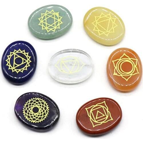 Set Of 7 Chakra Stones Symbols Stone Set Palm Natural Stone Crystal Gemstones Fengshui Decor Reiki Healing
